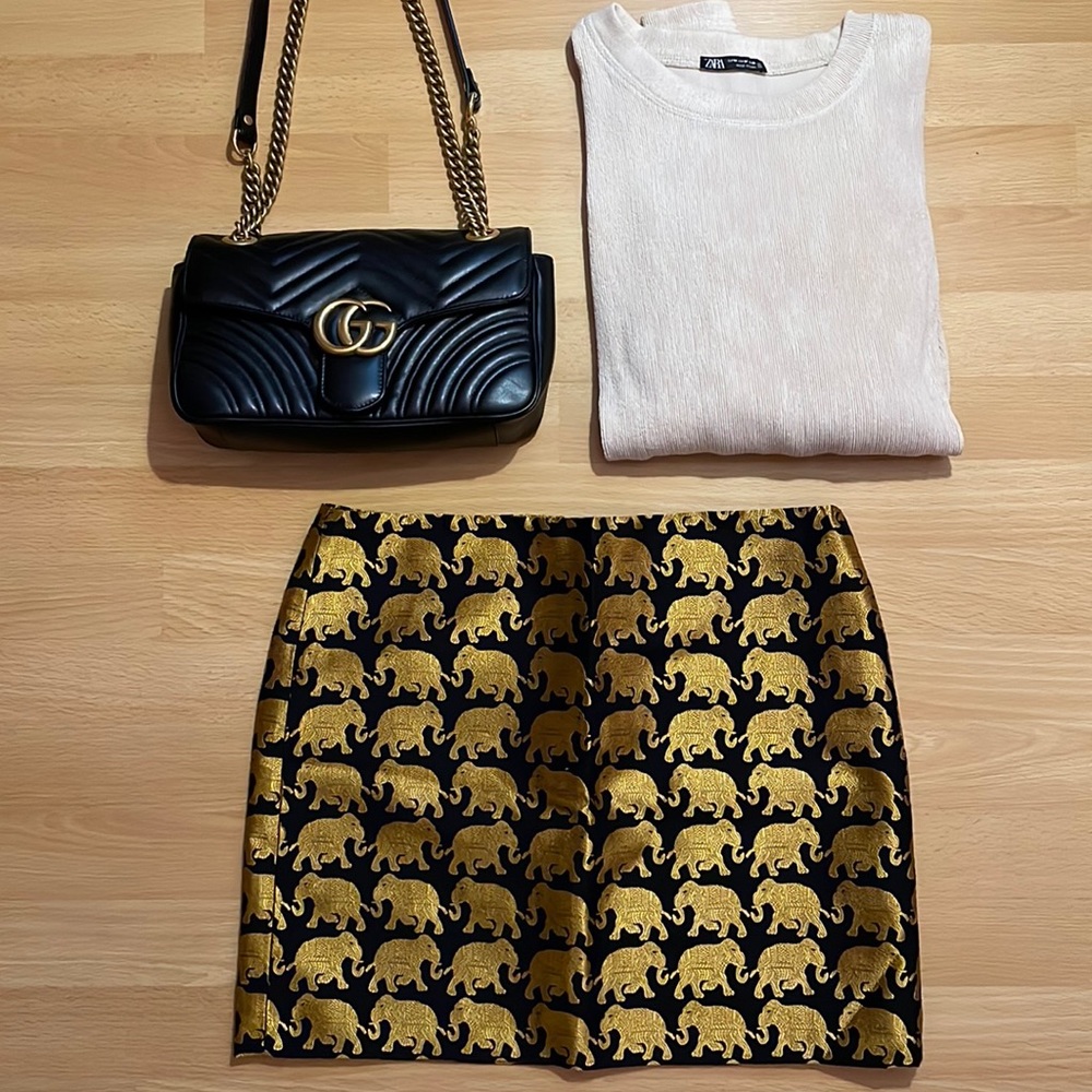 J. Crew Factory NWT Black and Gold Elephant Print Skirt size 4